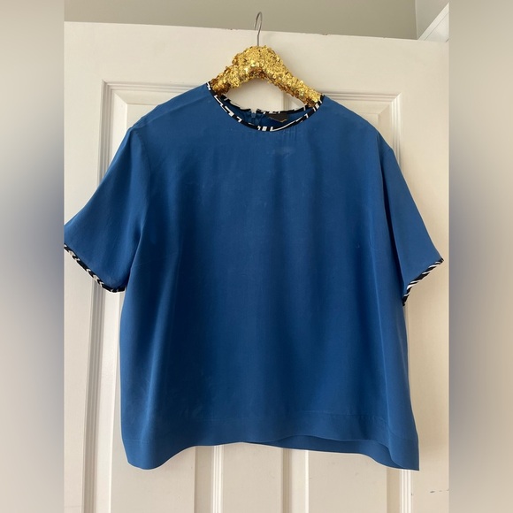 FENDI Womens Size 50 L/XL Blue with Logo Trim Top - Picture 1 of 13